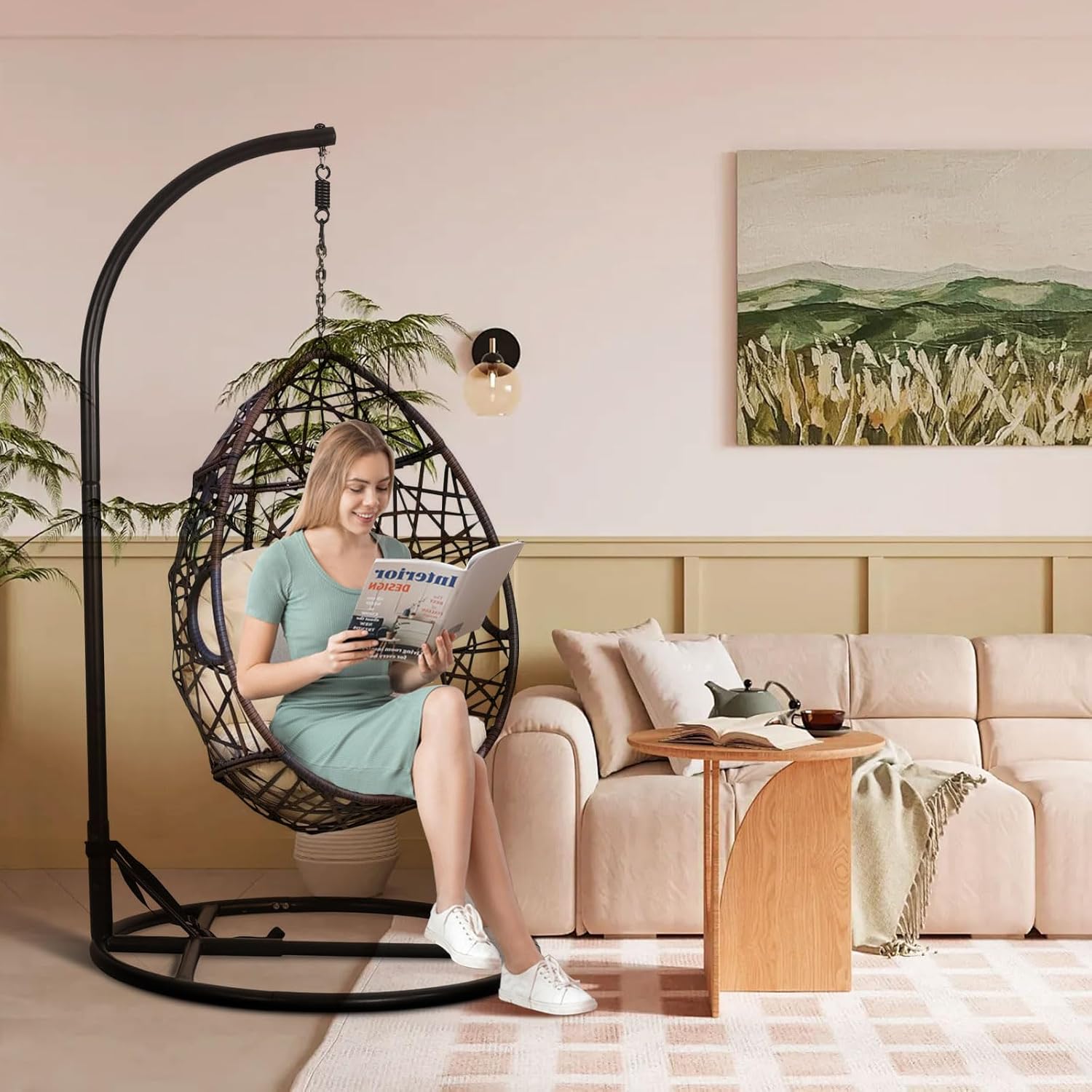 Heavy Duty Hammock Chair Stand Only, 330 lbs Weight Capacity Hanging Chair Base for Indoor Outdoor Use, Steel Frame, Fits Most Hammock Swing Chairs