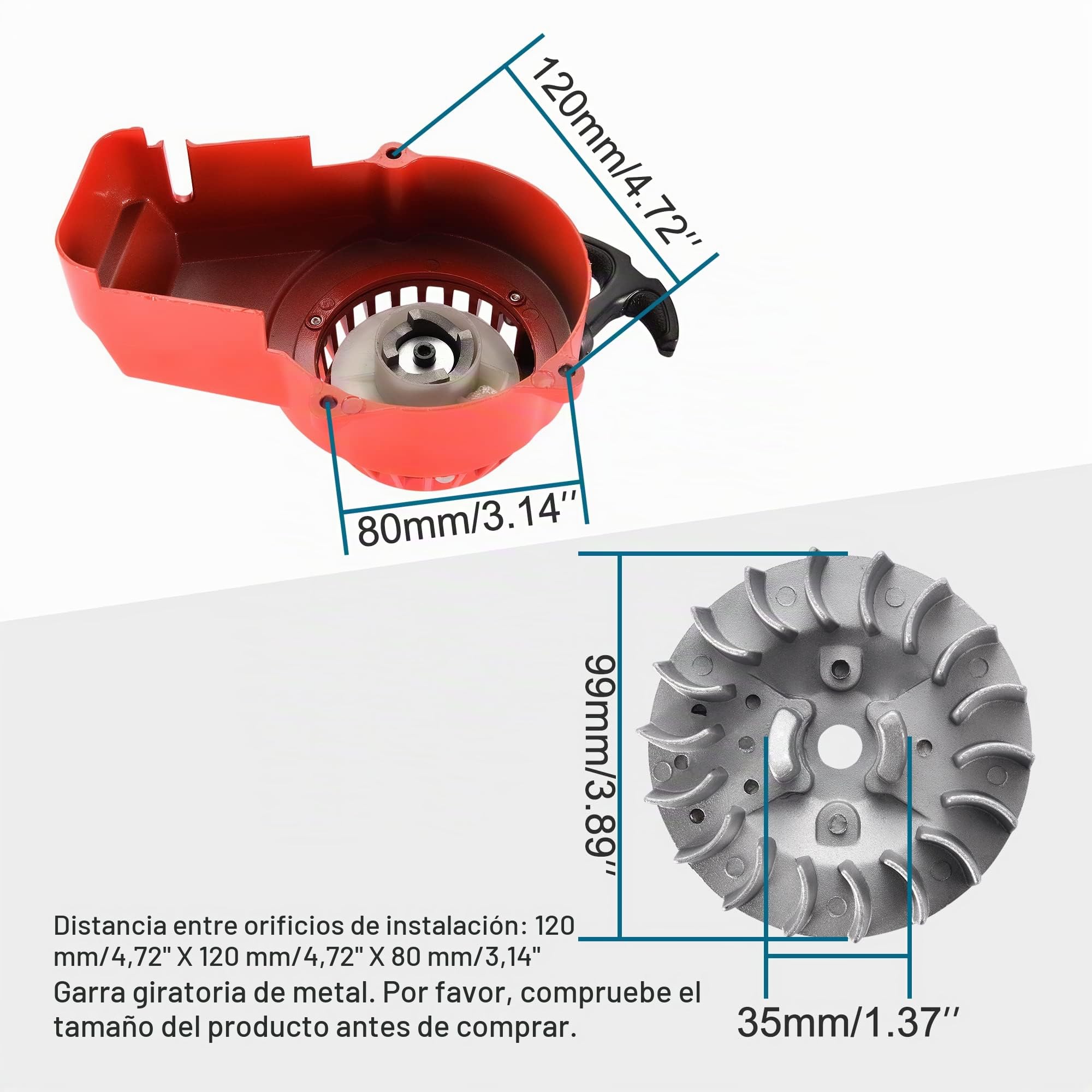GOOFIT AleacióN Roja Tira Arranque De Retroceso Con Volante De Aleta 18 Reemplazar Para 2 Stroke 43cc 47cc 49cc ATV Mini Dirt Bike Scooter Brush Cutter Water pump