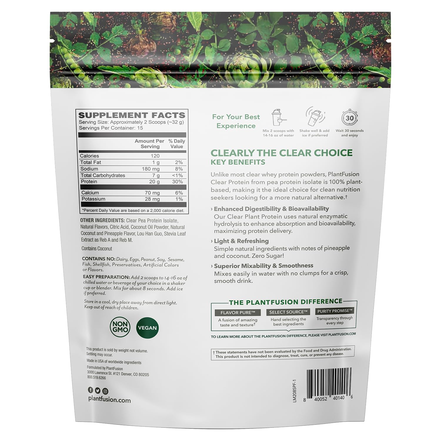 PlantFusion Clear Protein Powder, Pineapple Coconut 16 oz — Amazon image 6