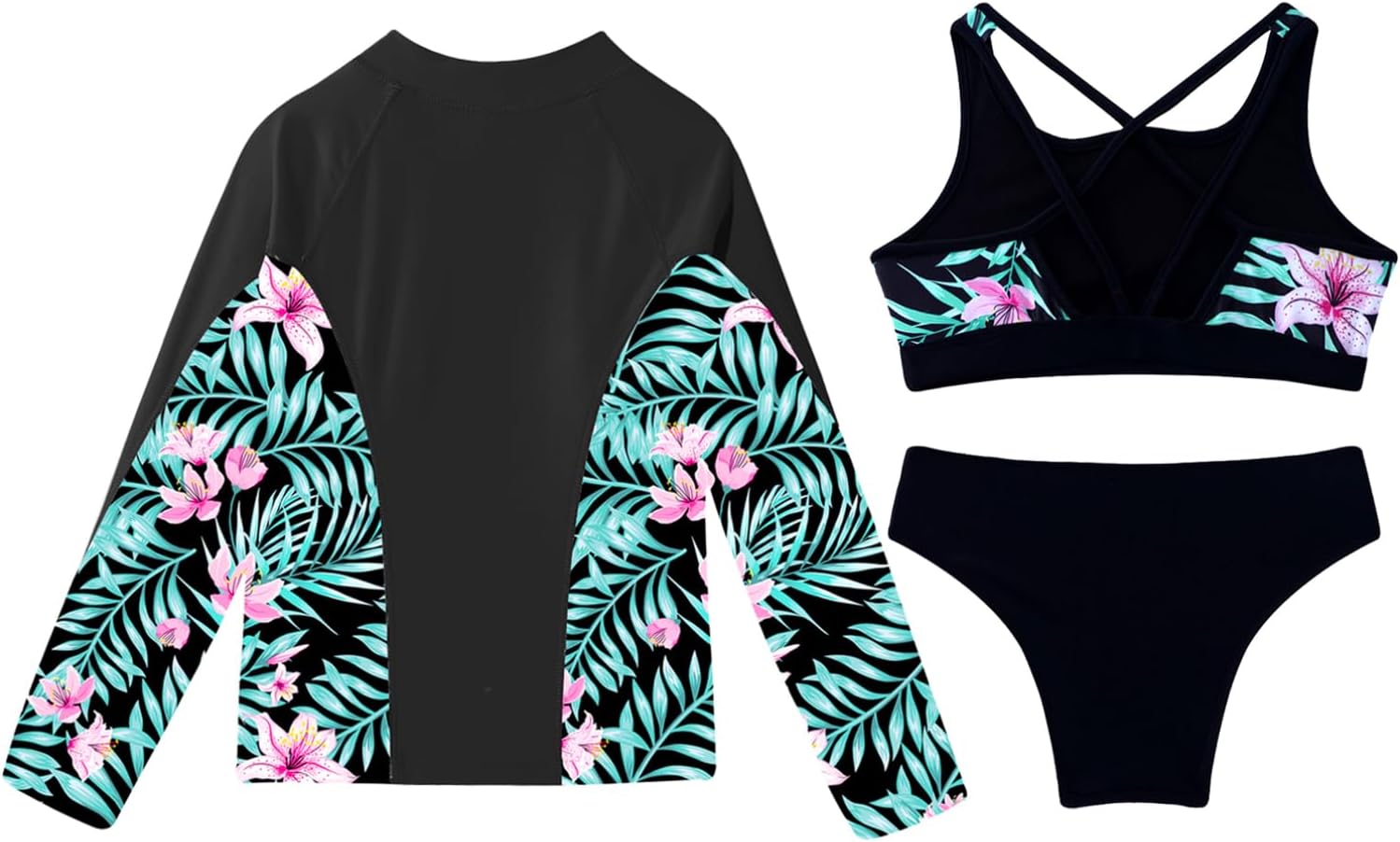 3 Pcs Swimsuit for Kids Girls Sleeveless Swim Top with Bottoms Set Surfing Rash Guard Swimsuit