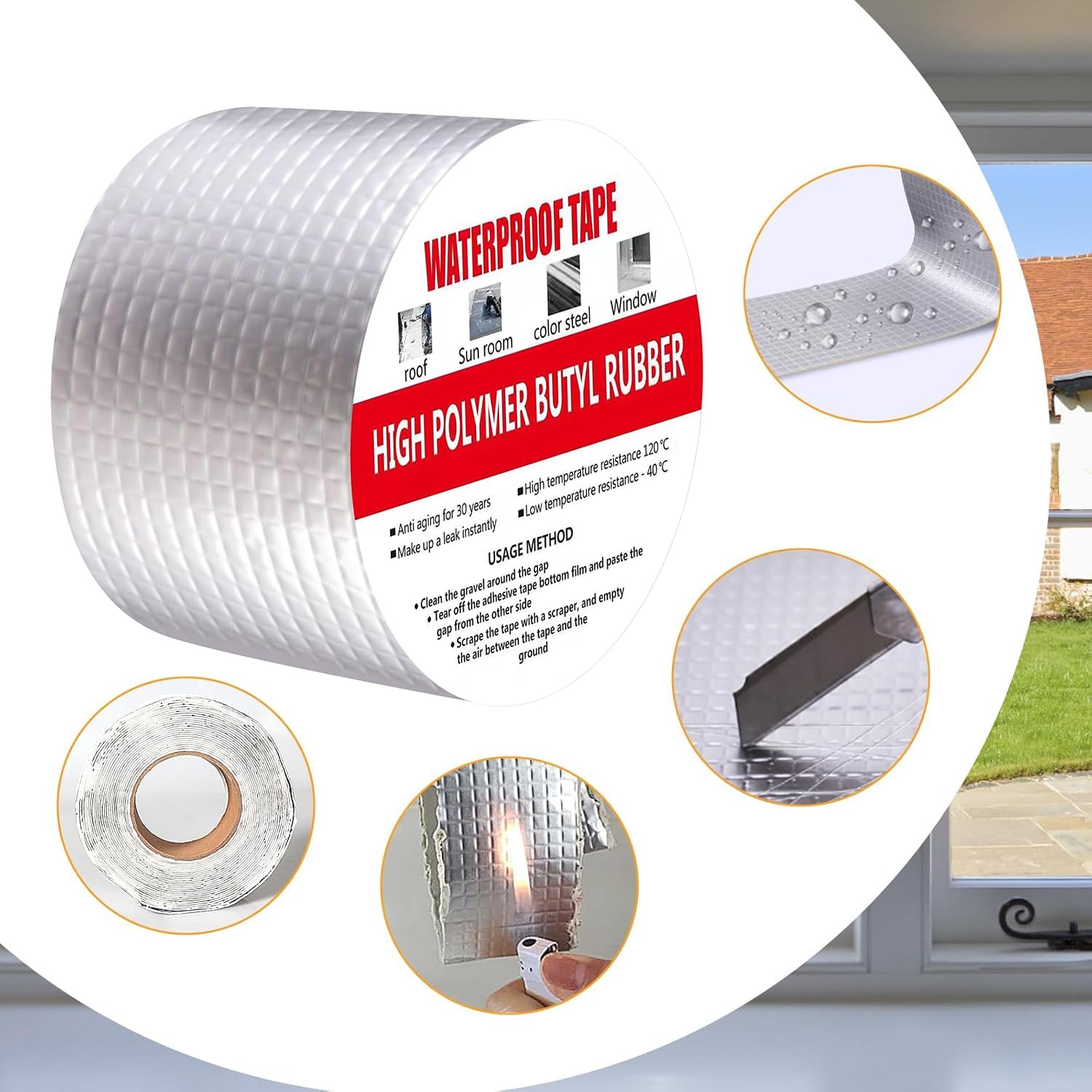 Cinta de butilo para reparación de fugas de agua, resistente al calor, resistente al calor, ignífuga, cinta de aluminio, grietas, camiones, grietas, exteriores, cocina, pared, veranda, agua, hormigón