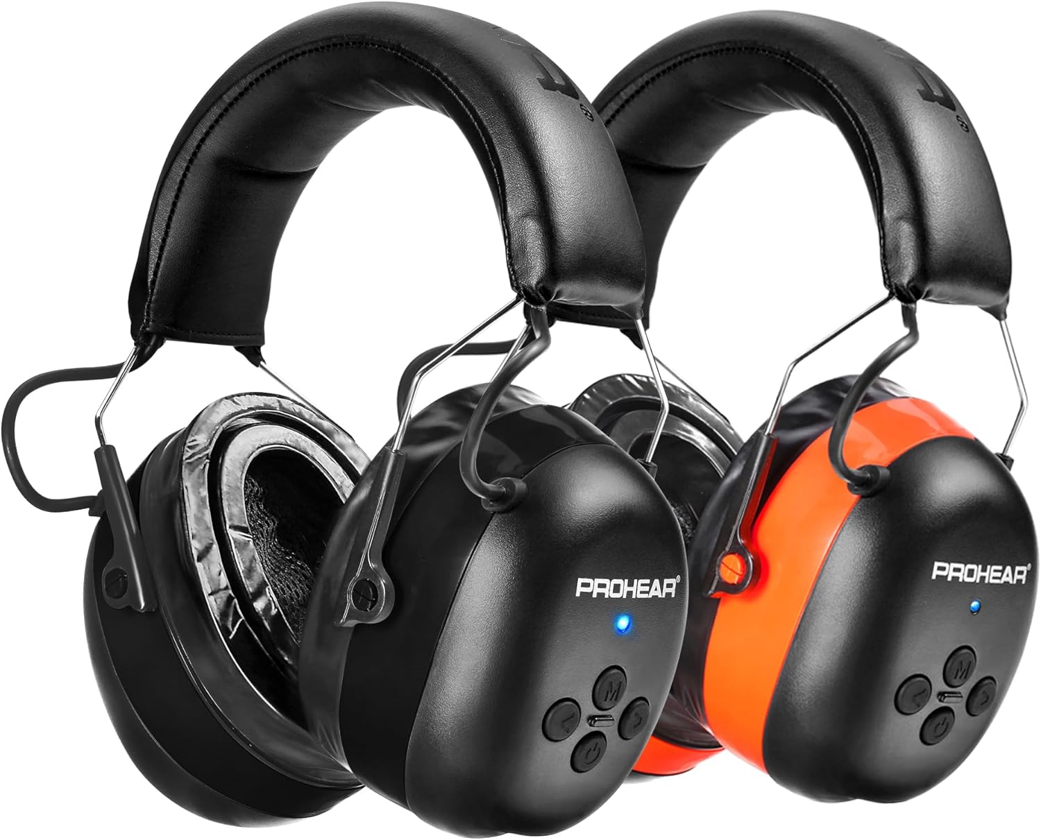 PROHEAR 037 Gel Ear Pads Bluetooth 5.0 Hearing Protection 2 Pack Headphones 25dB NRR Noise Reduction 40H Playtime Perfect for Mowing- Orange+Black