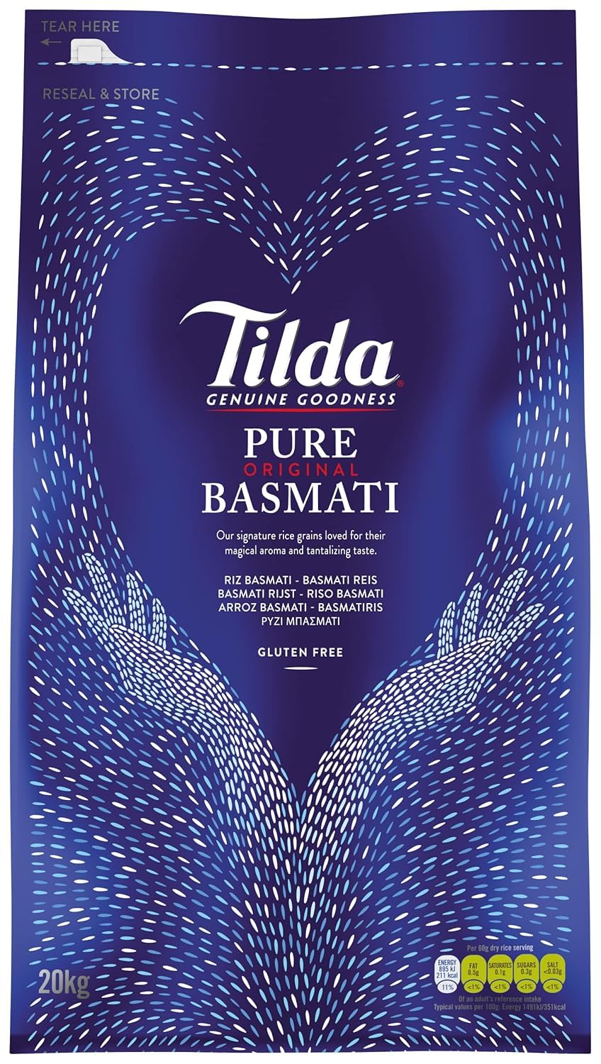 Tilda Pure Original Basmati Reis, 1er Pack (1x22kg) - Langkörniger Premium-Reis aus den Ausläufern des Himalayas, perfekt für orientalische Gerichte und Beilagen with Kajal sticker
