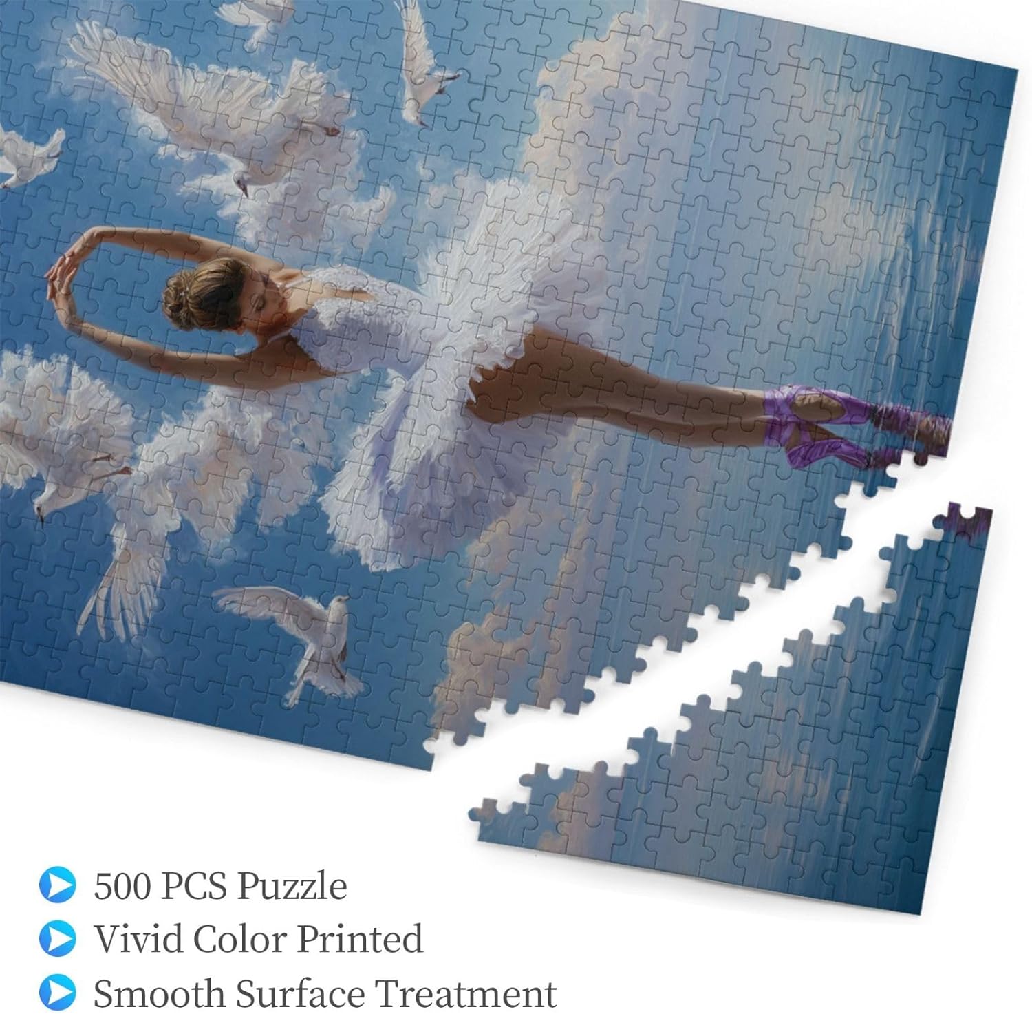 Romantic Ballet Dancer Jigsaw Puzzles 500 Pieces - Swan Lake Fantasy Artwork Wooden Puzzles,Floating Elegance,Excellent Gift for Ballet Lovers，Easy Creative Entertainment Games