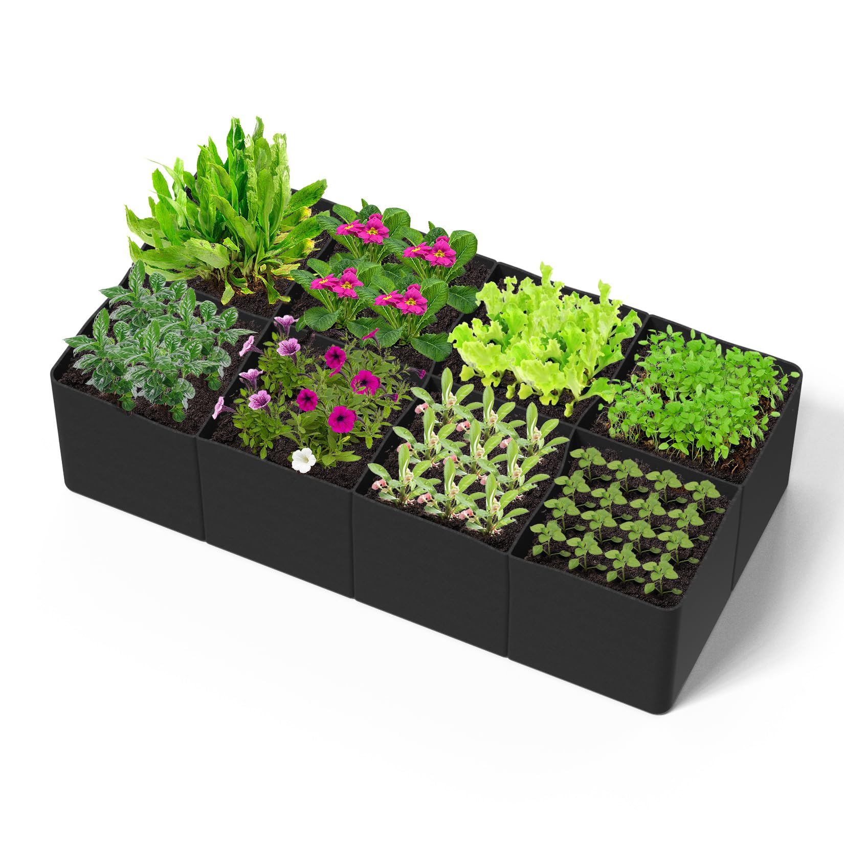 Ozzagar Raised Bed for Garden Plant Flower Grow Bag, Extra Large Fabric Tomato Grow Bags for Vegetables, Potatos, Tomatoes, Strawberry, Flowers and Fruits, 128 Gallon 8 Grids (180 * 90 * 30CM)