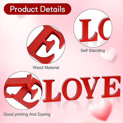 Miniatura 2 de TONIFUL Letrero de madera de amor de 3.93 pulgadas, decoración de mesa roja independiente con letras de amor para decoración de mesa del hogar del