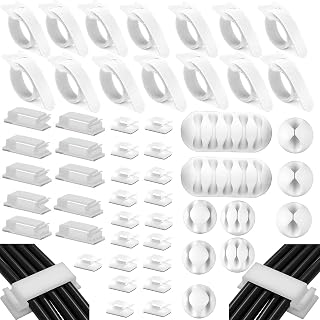 MiuCo 100Stk Kabelmanagement Schreibtisch Weiß Set mit 50 Kabelbinder Klett+30 Kabelhalter Selbstklebende+10 Silikon Kabelhalter+10 Kabelklemmen Groß, Cable Management Organizer für Schreibtisch PC