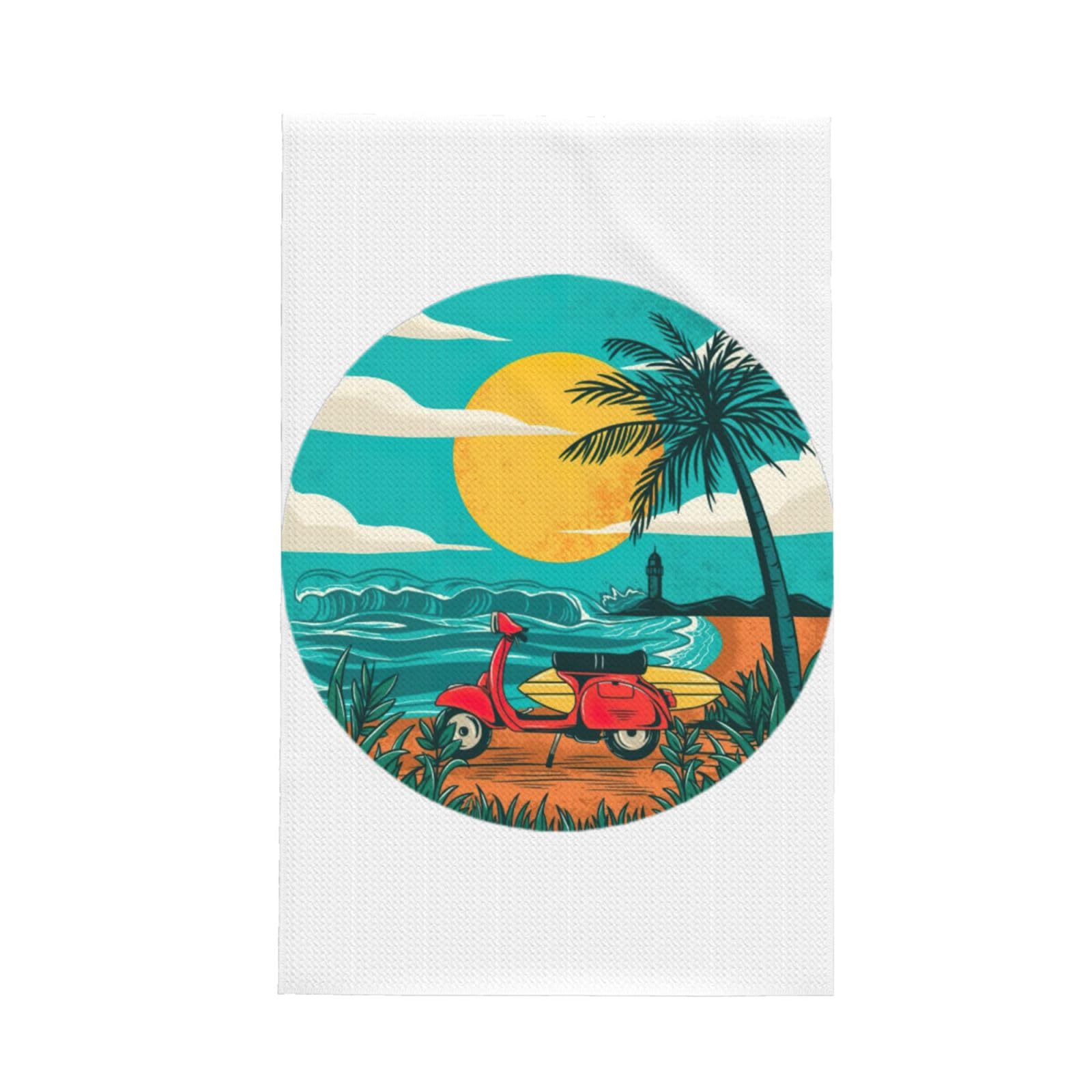 CKGODGF Sunset Beach Palm Tree Print Absorbent Waffle Dishcloths,Kitchen Towels With Hanging Loops,Tea Towels.