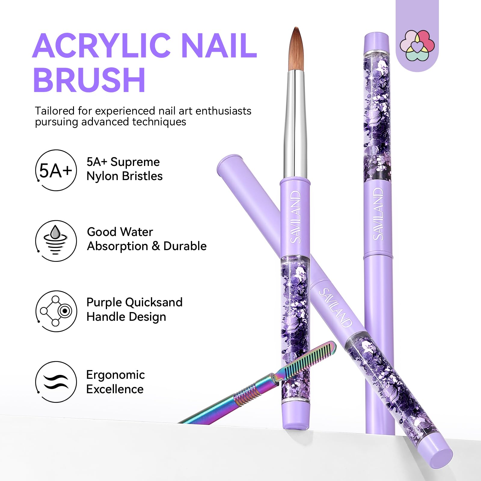 SAVILAND Acrylic Nail Brush Set - 3 Sizes -8