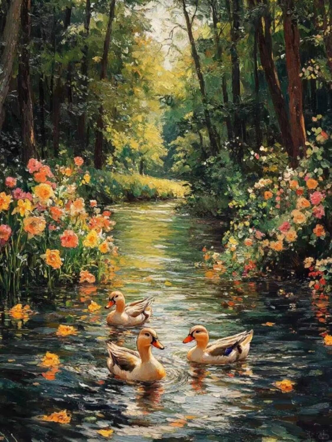 Rqwybcaxn Stamped Beaded Cross Stitch Kits Ducks in the Water 40x50cm