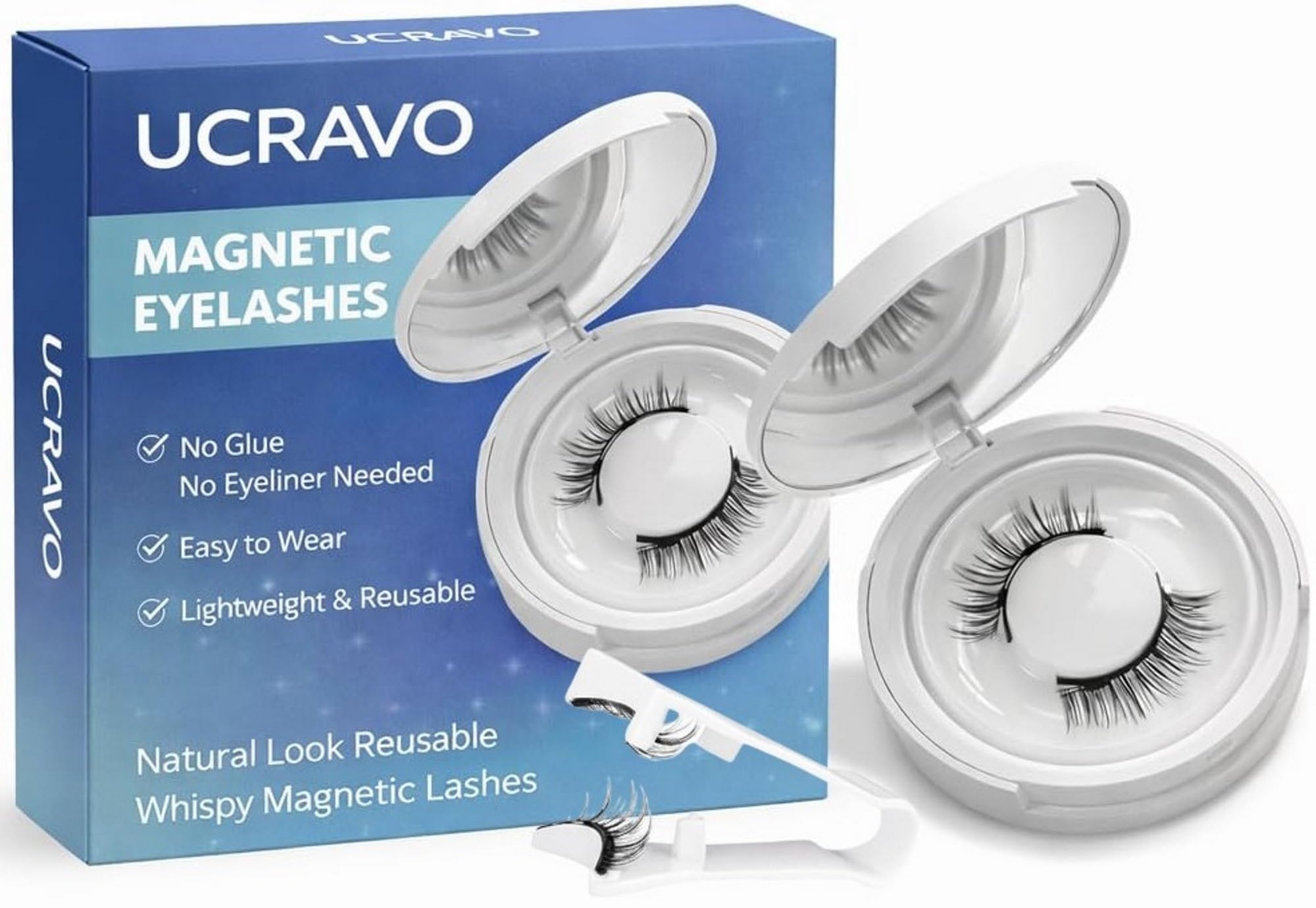 UCRAVO Magnetic Eyelashes for Women Natural Look Reusable Wispy Magnetic Lashes No Glue No Eyeliner Needed – Lightweight Invisible Band False Eyelash Extension Kit for Party Wedding Makeup-picture-25