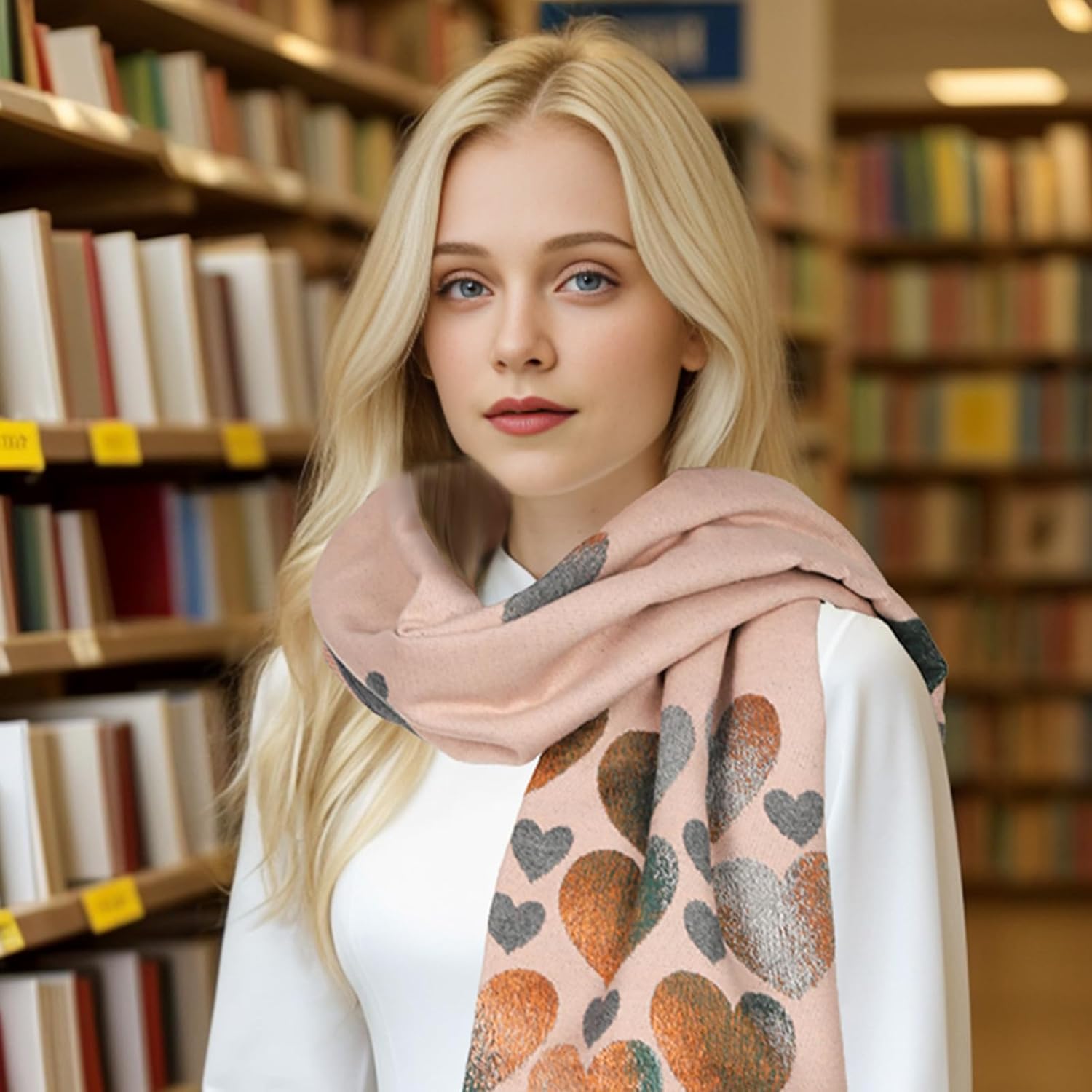 Sumato Scarf for Women Fall Winter Shawl Wraps Long Women Scarves Warm Soft Cashmere Feel Classic Heart Style - Image 2