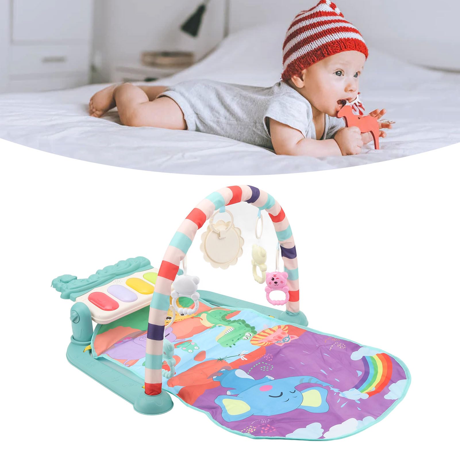 Baby Kick Piano Soft 5 giocattoli pendenti Tappetino da palestra musicale portatile per bambini con luce da 0 a 12 mesi