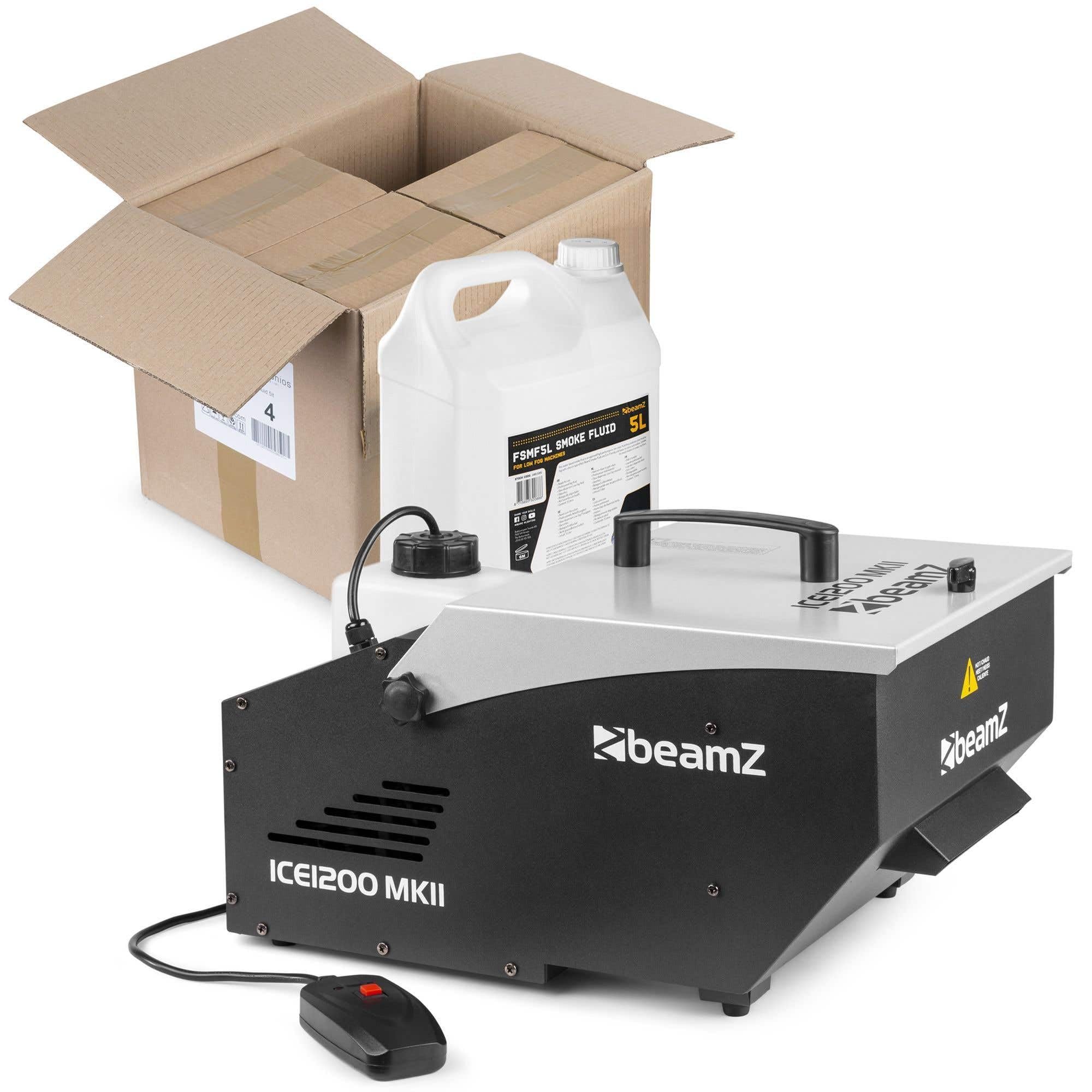 BeamZ ICE1200 MKII - Machine à Fumée Lourde 1200 W | Effet Nuage au Sol Professionnel | Fumée Froide + 20 L de Liquide Inclus | Mariages, DJ & Événements