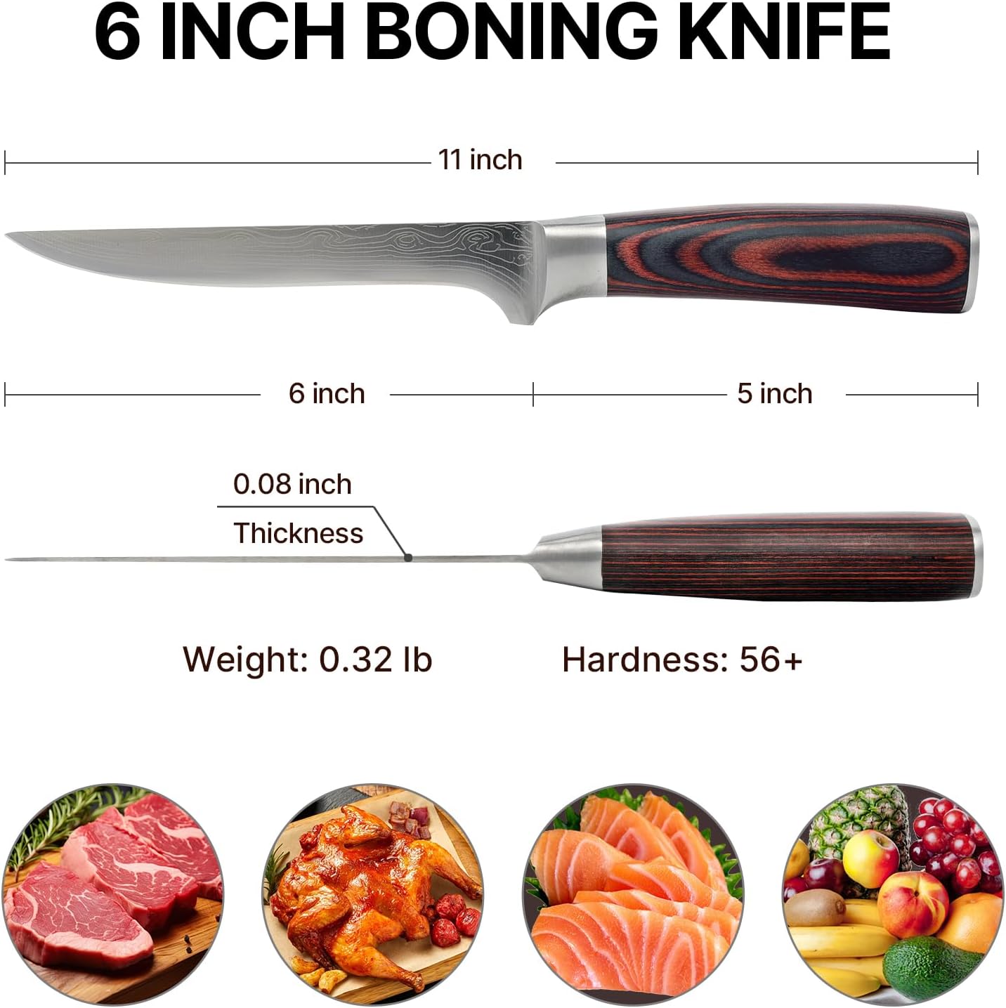 Boning Knife,6 Inch Fillet Knife,Razor Sharp Deboning Knives with High Carbon Stainless Steel Blade and Pakkawood Handle,Professional for Meat, Poultry, Chicken,Gift Box