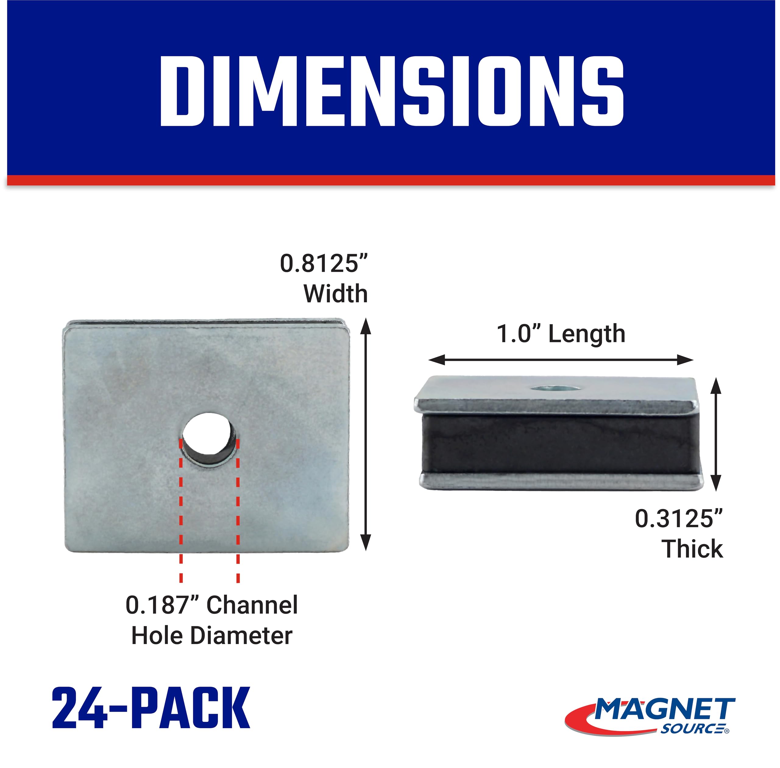 Master Magnetics Ceramic Latch Magnet with Hole Assemblies - Strong Heavy-Duty Magnets for Cabinet Doors, Gates, and More - 12 lb Pull Each - Zinc-Plated - 1" L x 0.813" W x 0.313" H - 24-Pack — Amazon image 2