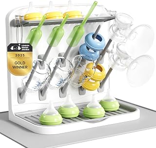 Lifewit Baby Bottle Drying Rack with Drain Mat & 10 Hooks, Newborn Essentials Must Haves, Countertop Holder Organizer for Baby Stuff, Rack Dryer for Pacifiers, Weighted Straws, Pump Parts