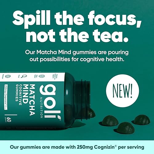 Miniatura 5 de Goli Gomitas Matcha Mind - 60 unidades - Hojas de té verde en polvo con Cognizin para concentración, atención y salud cerebral, veganas, sin OMG,