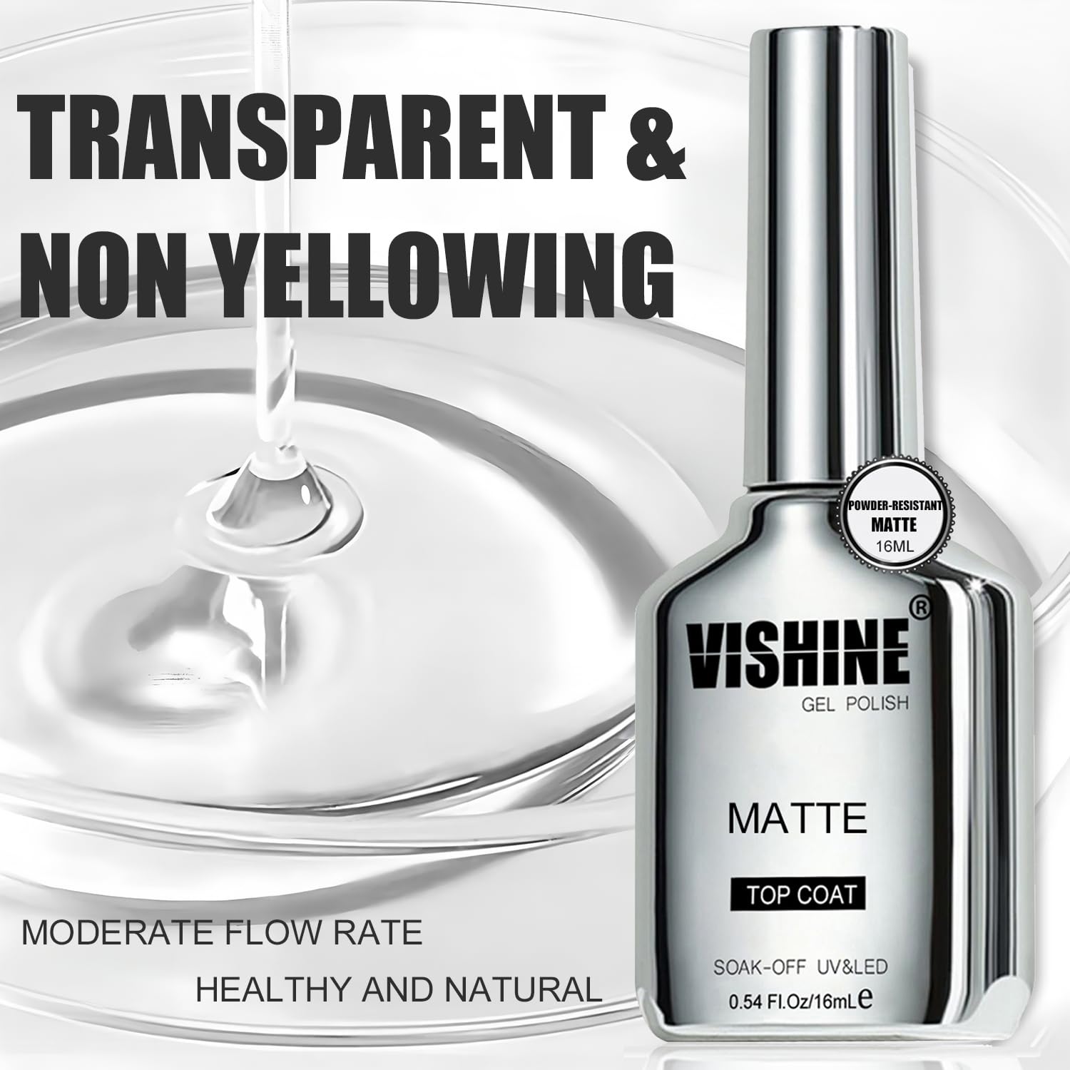 Vishine Matte Gel Top Coat for Gel Nail Polish, 16ml Powder-Resist Matte Finish for Detail Chrome Powder Painting Long Lasting UV Gel Nail Art DIY - Image 2