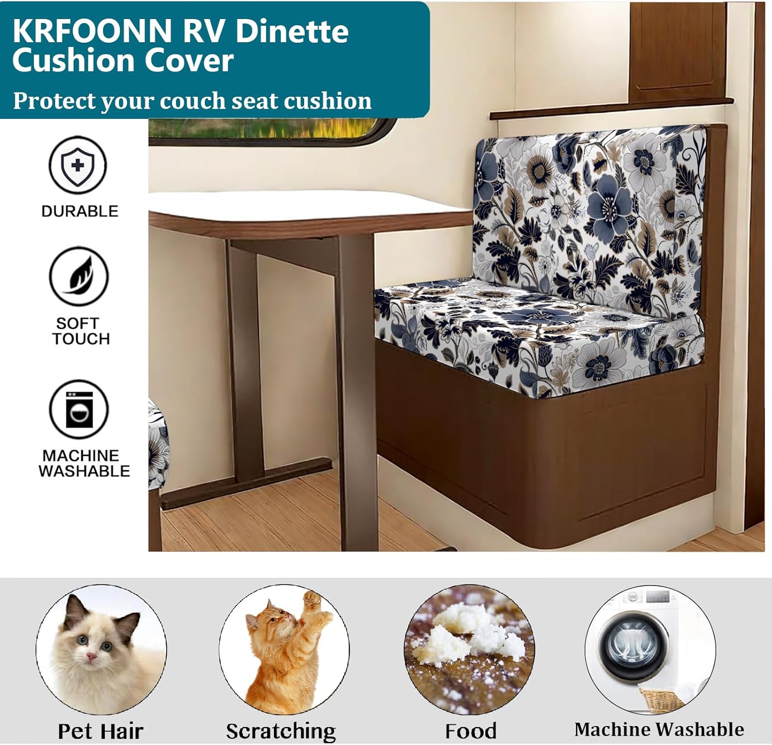 KRFOONN RV Dinette Cushion Covers Stretch Camper Cushions Cover, 17