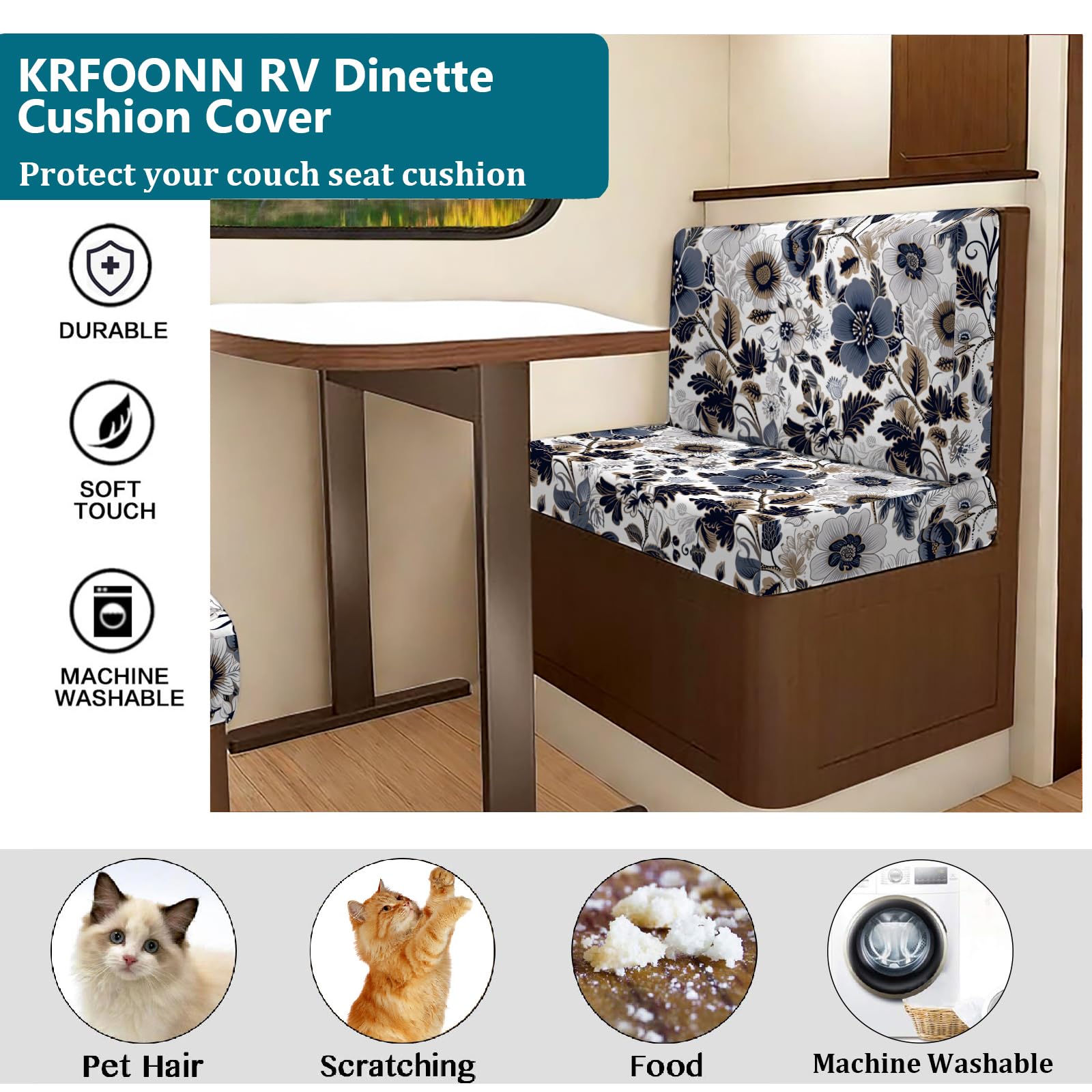 KRFOONN Wohnmobil-Esszimmer-Kissenbezüge, dehnbar, Ersatz-Couchkissen-Schonbezüge, waschbar, Zweisitzer-Schonbezüge für Reiseanhänger, Couch (2 Rückenlehnenbezüge und 2 Bankbezüge, 17)