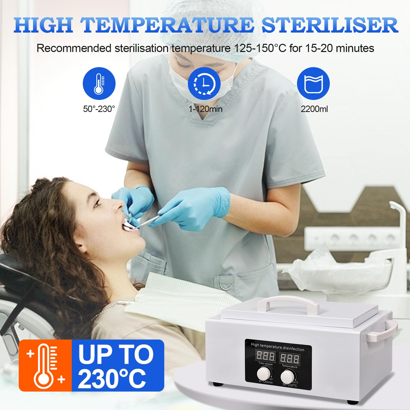 Nuevo esterilizador metálico para herramientas a alta temperatura, esterilizador por calor seco de 300 W, esterilizador para herramientas de manicura a 230 °C con indicador de temperatura