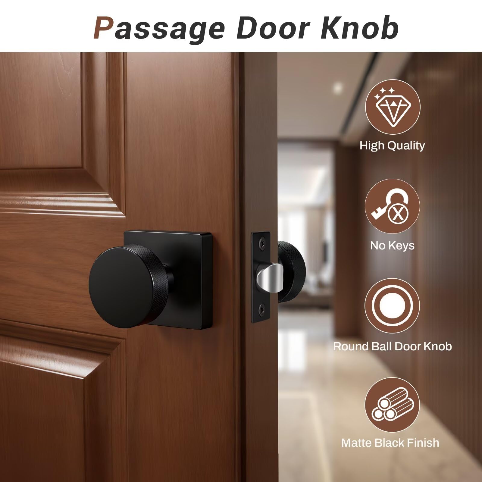Black Closet Door Knobs - Keyless Passage -2