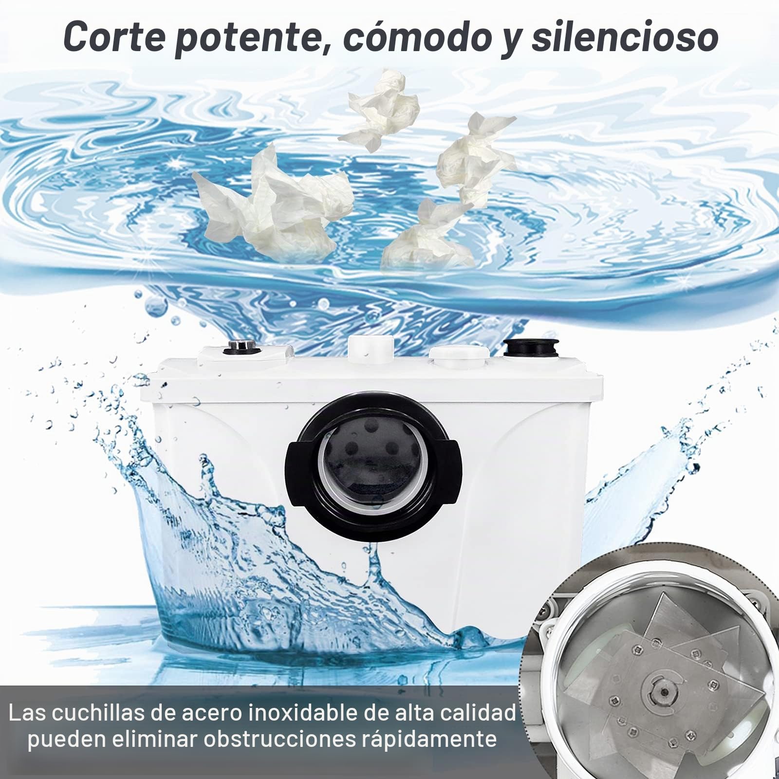 NAIZY Triturador sanitario Bombas de aguas residuales de 700W Bombas de agua con filtro de carbón para inodoro, ducha, lavabo, bomba doméstica