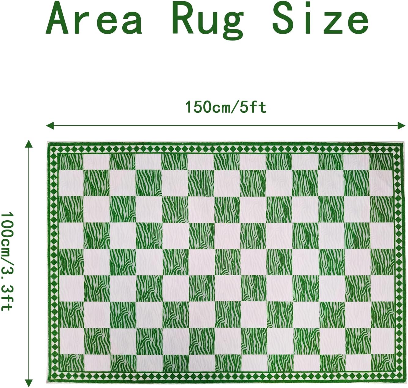 Checkered Rug 3x5Ft Modern Zebra Stripe Checker Board Carpet for Bedroom Farmhouse Living Room Dining Room Entryway Hallway Indoor Home Decor, Soft Nonslip Washable, Green