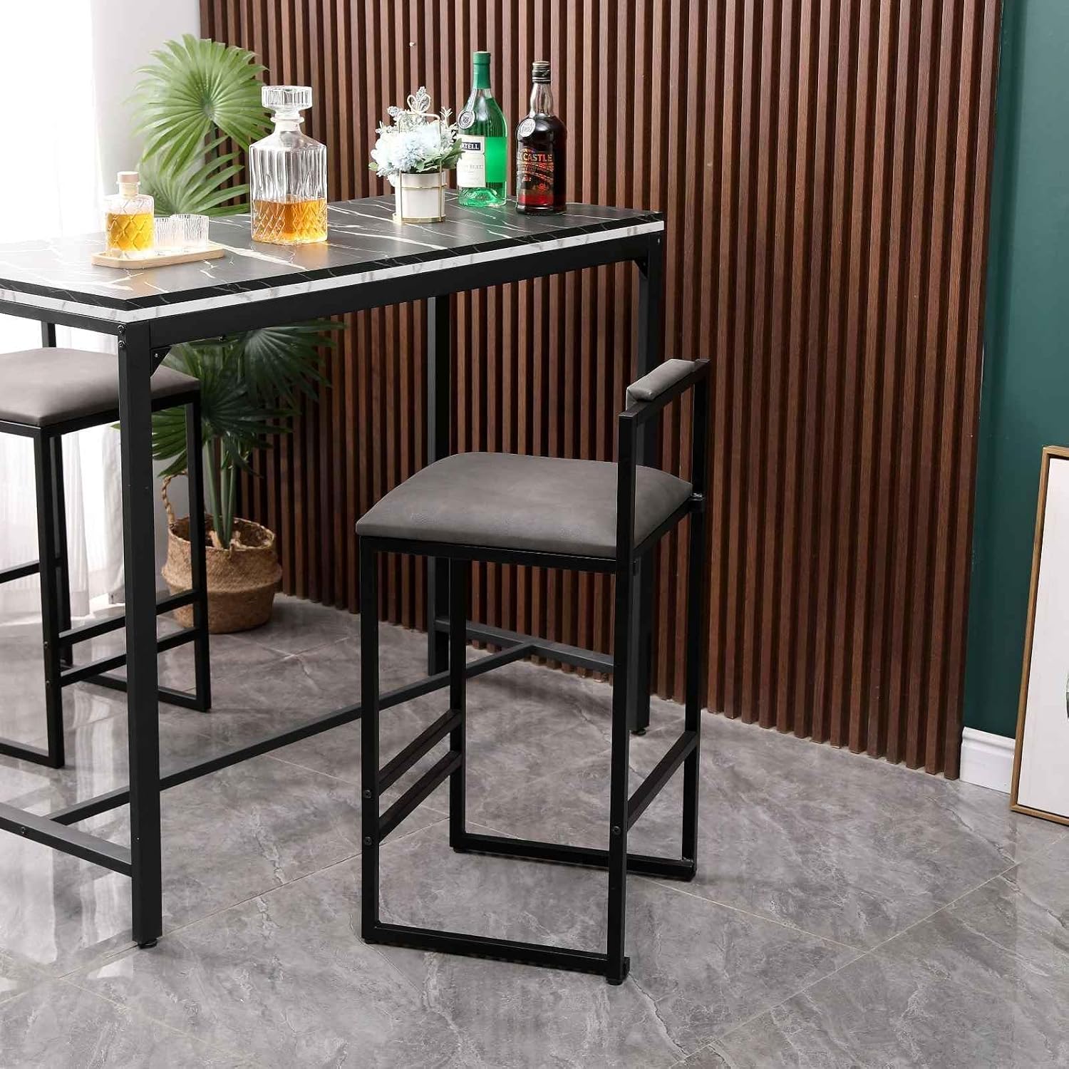 Counter Height Bar Stools Set of 2, Low Back Armless Upholstered Island Dining Chairs with Metal Legs and Footrest