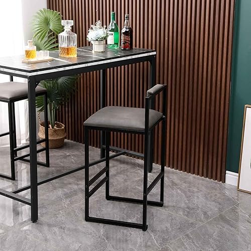 Miniatura 4 de Juego de 2 taburetes de bar de altura de mostrador, sillas de comedor de isla tapizadas sin brazos con patas de metal y reposapiés
