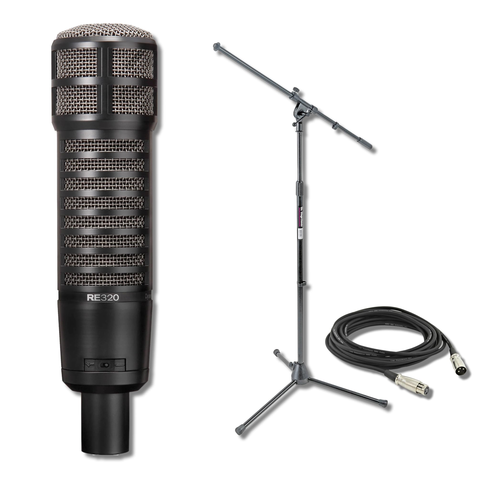 Electro-Voice RE320 Variable-D Dynamic Vocal and Instrument Microphone with On-Stage Stands MS7701B Tripod Mic Stand and XLR Cable
