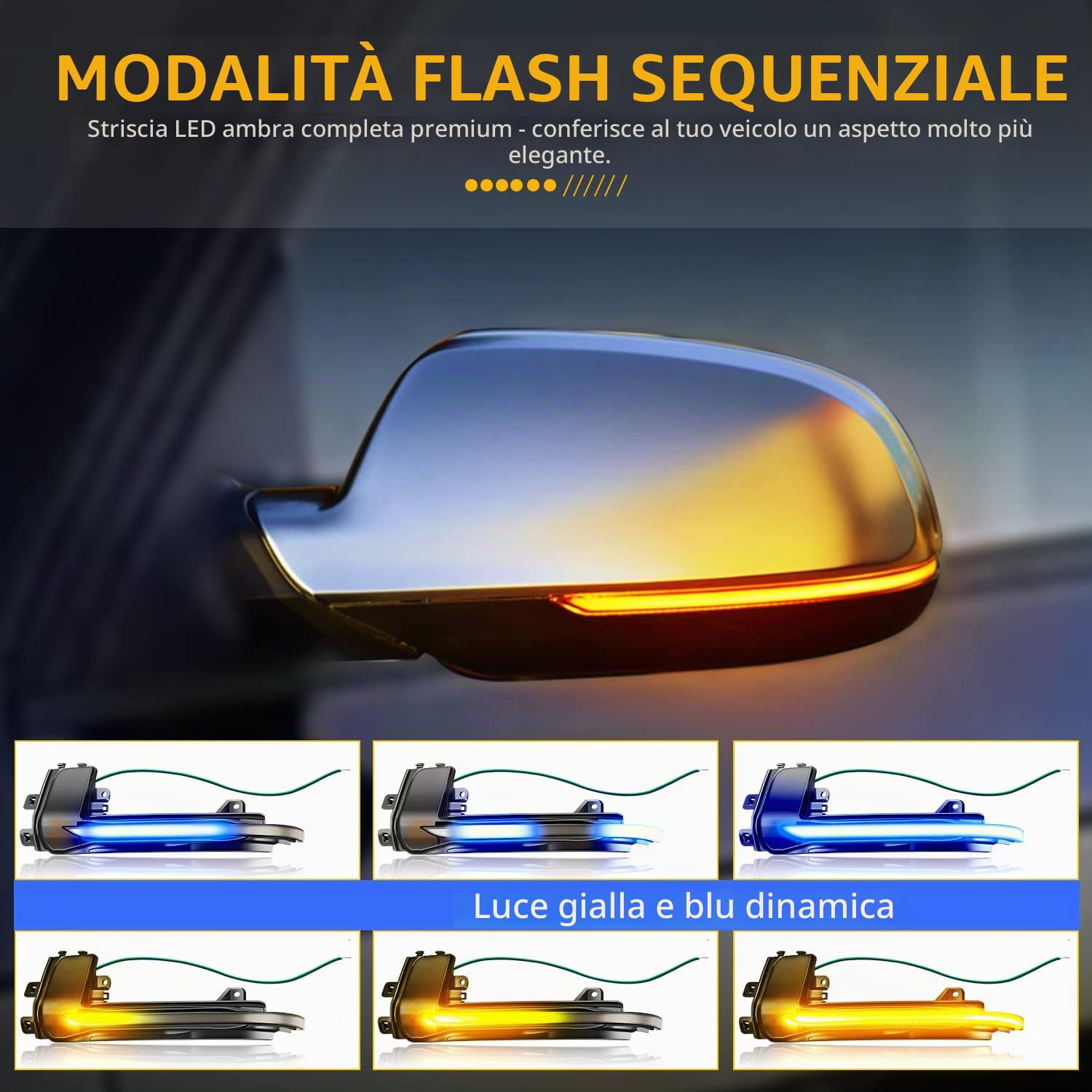 Indicatore di Direzione per Specchietti Retrovisori Laterali a LED Dynamic Side Maker Per Au-di A4 B8.5 A5 B8.5 S5 A3 8P B8.5 RS3 RS4 RS5, Lampada LED Indicatore Specchio,Blu e Giallo,2 Pezzi