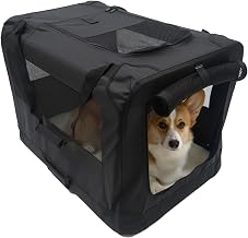 Foldable Soft Dog Crate 24" – Portable Travel Kennel for Pets up to 44 lb, 4-Door Mesh Ventilation, Oxford & Steel Frame, Machine-Washable Pad, Collapsible Indoor Outdoor Pet Home, Black