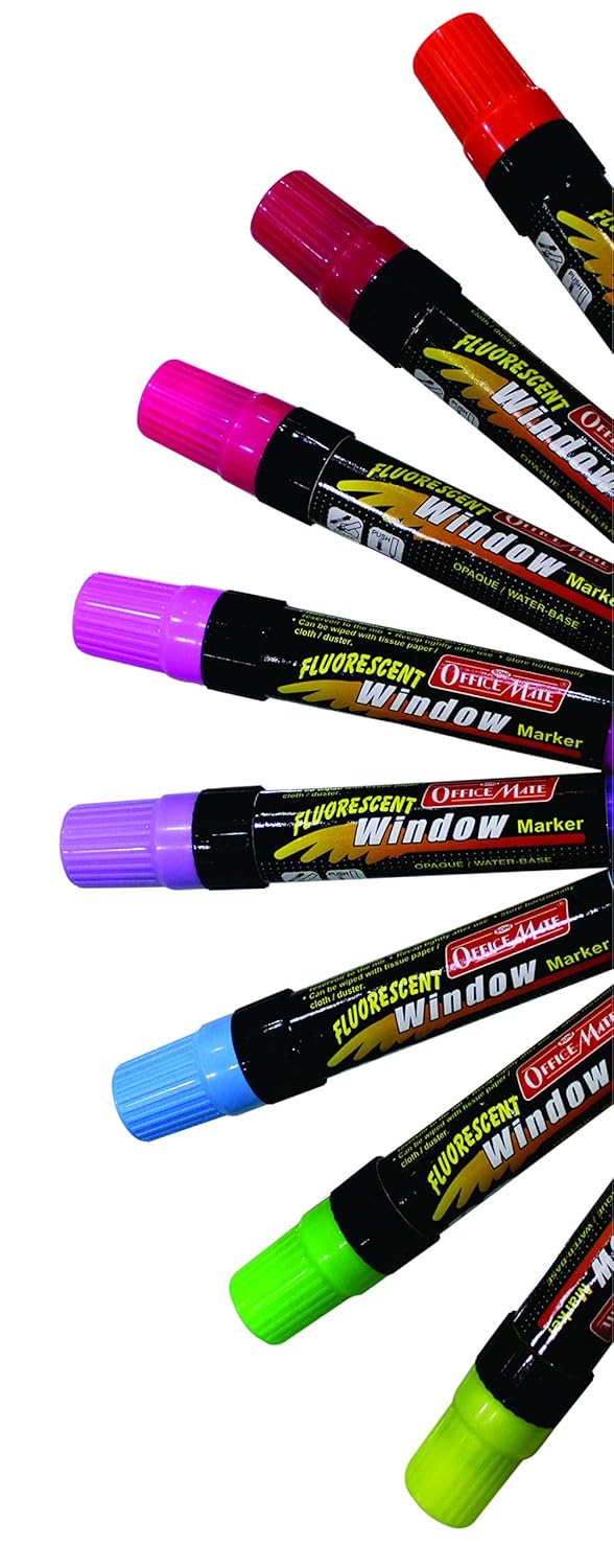 Soni Officemate Jumbo Liquid Chalk Markers, Fluorescent Neon Chalkboard