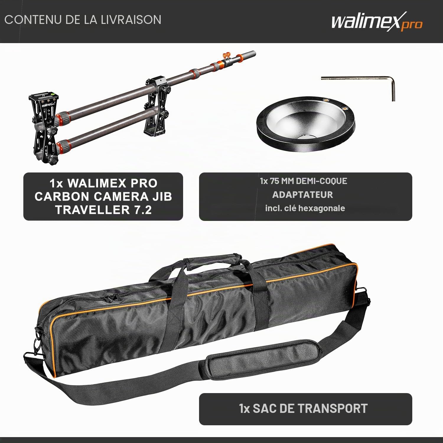 Walimex Pro Carbon Jib Traveller 7.2 Appareil Photo Noir