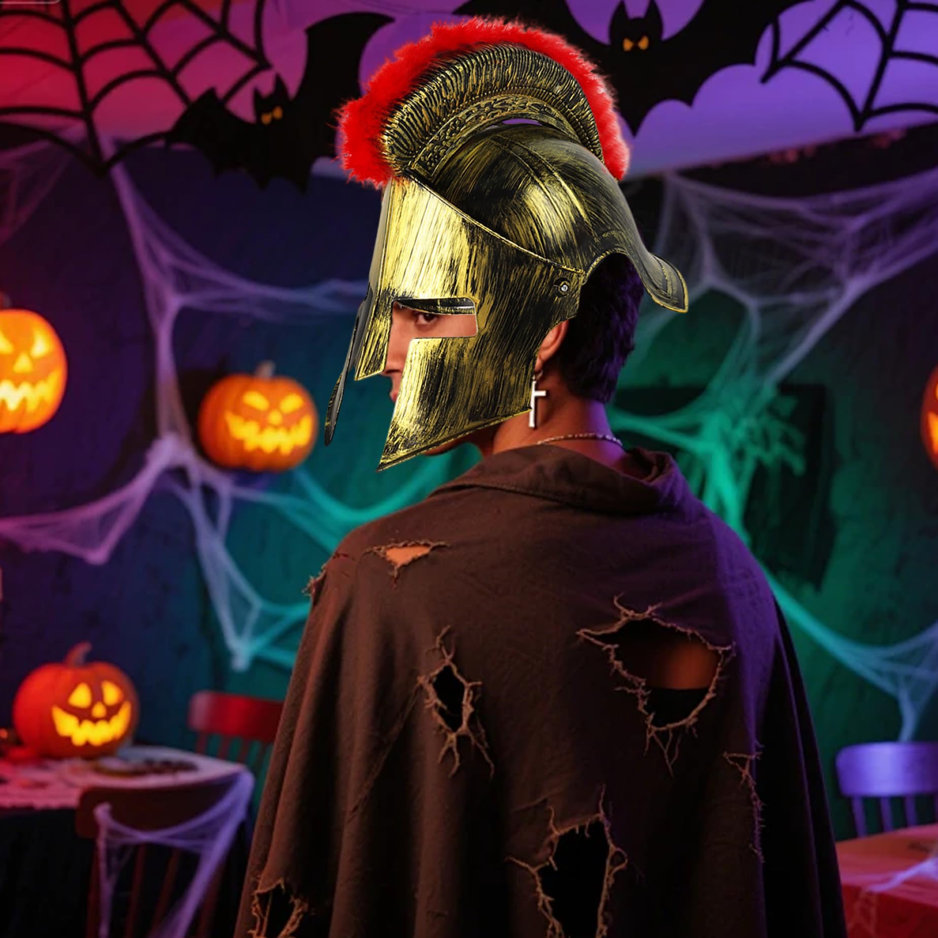 Costume da armatura medievale Antico elmo romano vichingo per giochi di ruolo di Halloween Sparta, elmo romano