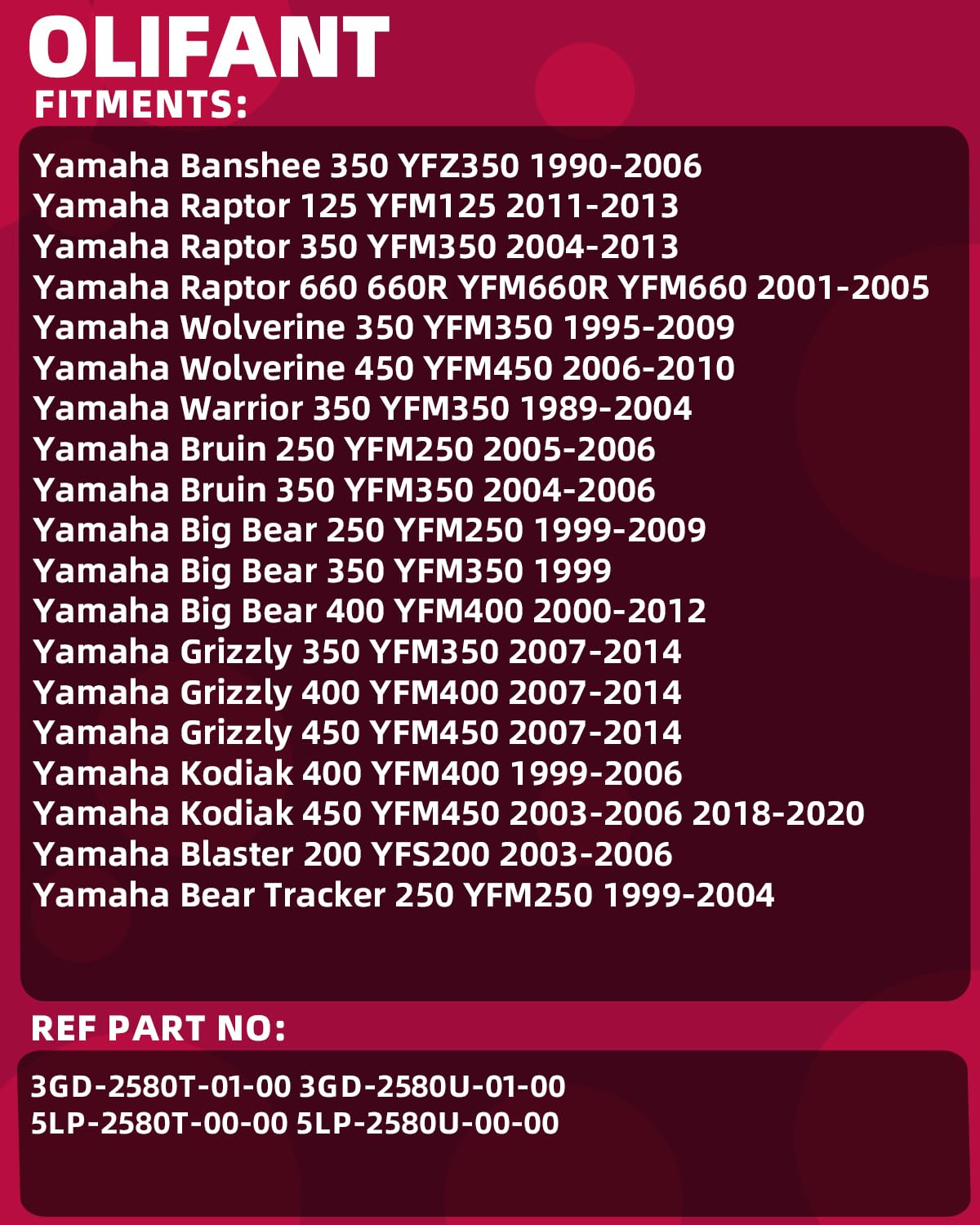 Étriers de frein avant pour Yamaha Warrior 350 Big Bear 250 350 400 Grizzly 350 400 450 660 Kodiak 400 450 Raptor 125 350 660 Banshee 350 Bruin 350 250 Blaster 200