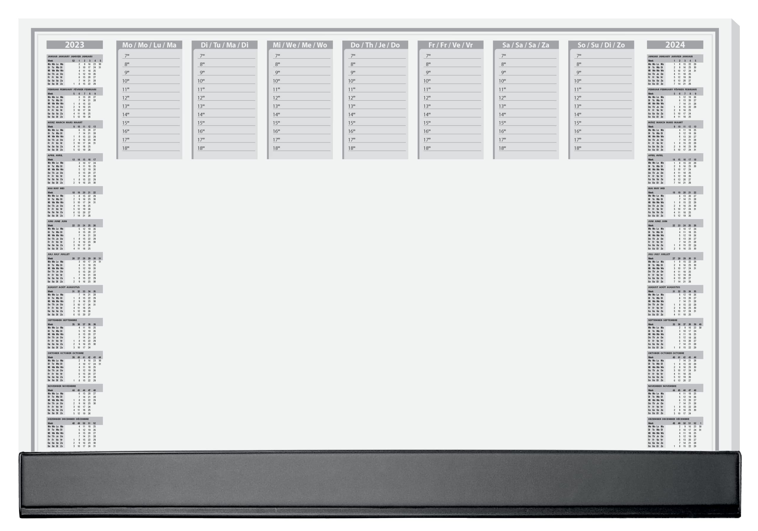 SIGEL HO365 Lot de 5 Sous-mains en papier, calendriers sur 2 ans et semainier, A2 (59.5 x 41 cm), avec barre de protection, noir et blanc, 5 x 40 feuilles