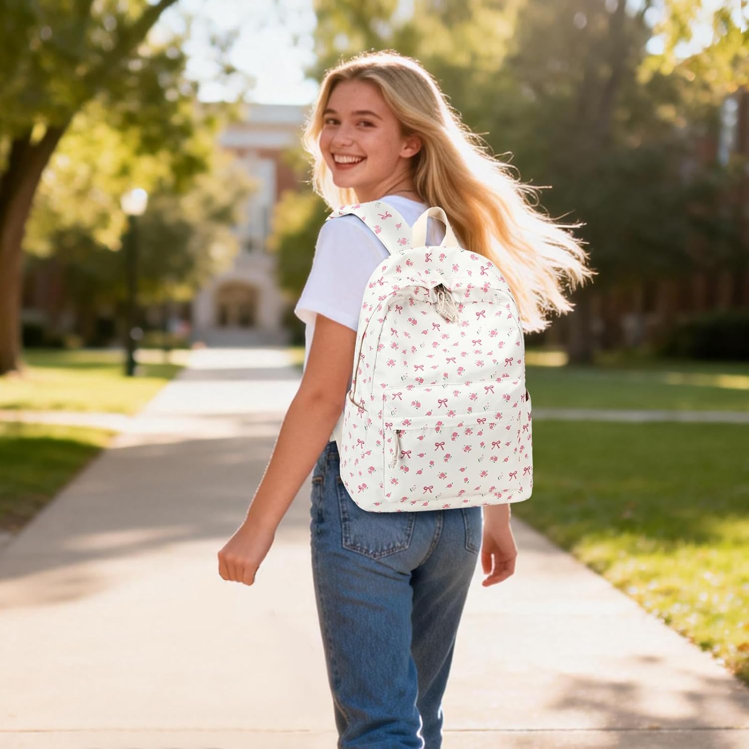 LOIDOU Backpack for Girls School Backpacks Bookbags for Elementary Middle School Women Laptop Backpacks (conquette white) - Image 3