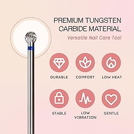 PANA 3/32 Carbide Cuticle Nail Drill Bit for Cuticle Cleaning, Dead Skin Removal, Gel Polish & Acrylic Removal, Under Nail Cleaner, Nail Salon, Manicure Tools (Small Ball Head - Silver, Medium)