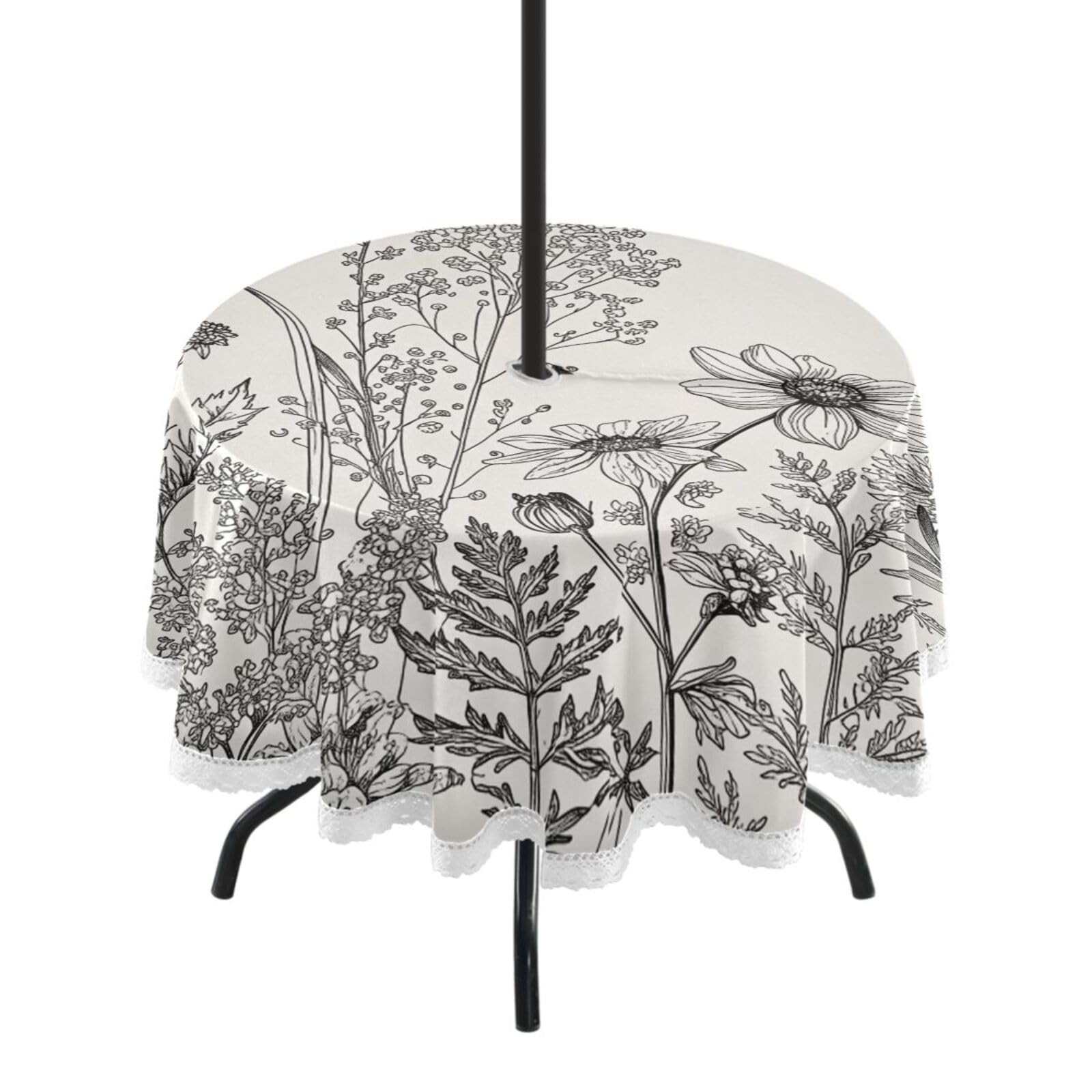 Ttgoth Wildflowers Outdoor Table Cloth 152 cm Water Stain & Resistan Tablecloth Wipeable Table Cover with Parasol Hole & Zipper for Garden Patio Party Picnic