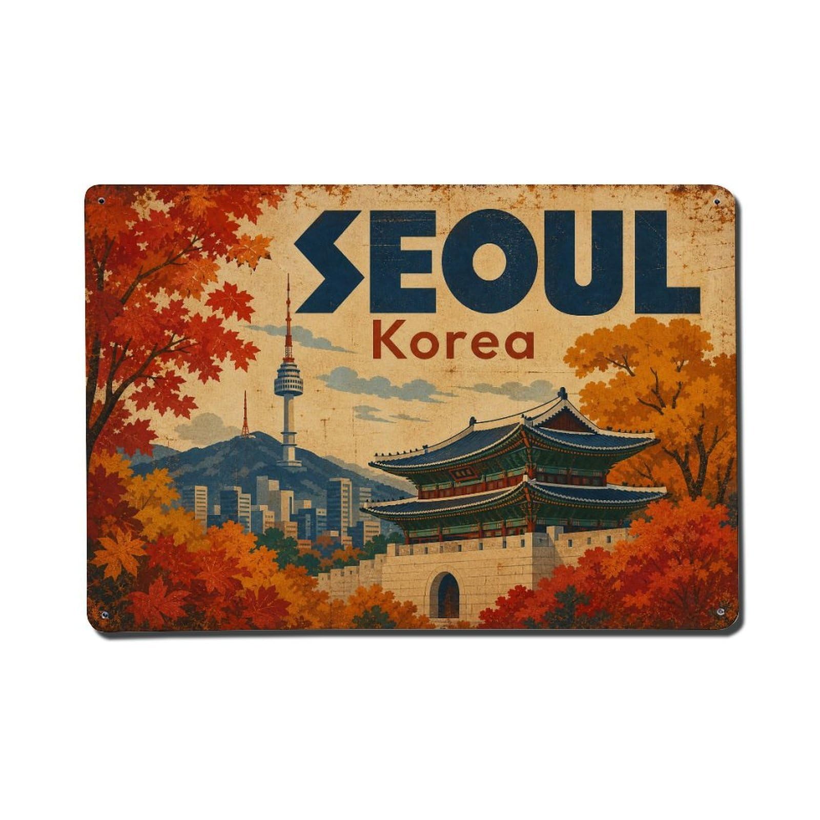 Huiyhb 8X12inch(20X30cm) Vintage Travel Seoul Korea Autumn Metal Tin Sign