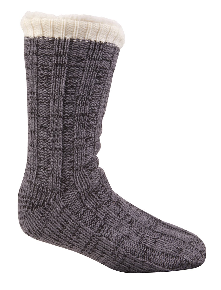 Pierre Roche Mens Knitted Fleece Lined Lounge Slipper Socks, 43627, Grey