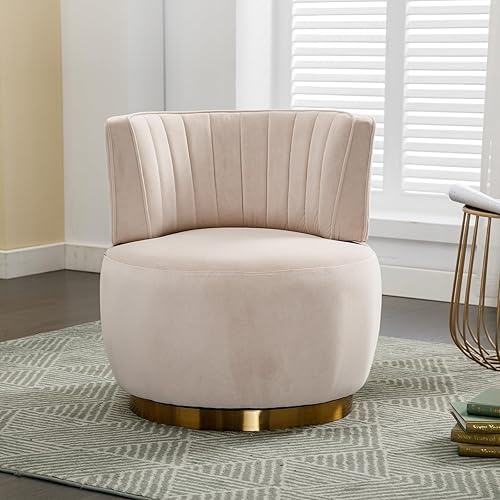 JOYBASE Silla decorativa giratoria, silla giratoria redonda con base de metal dorado, acogedora y cómoda, silla de club circular, sillón moderno