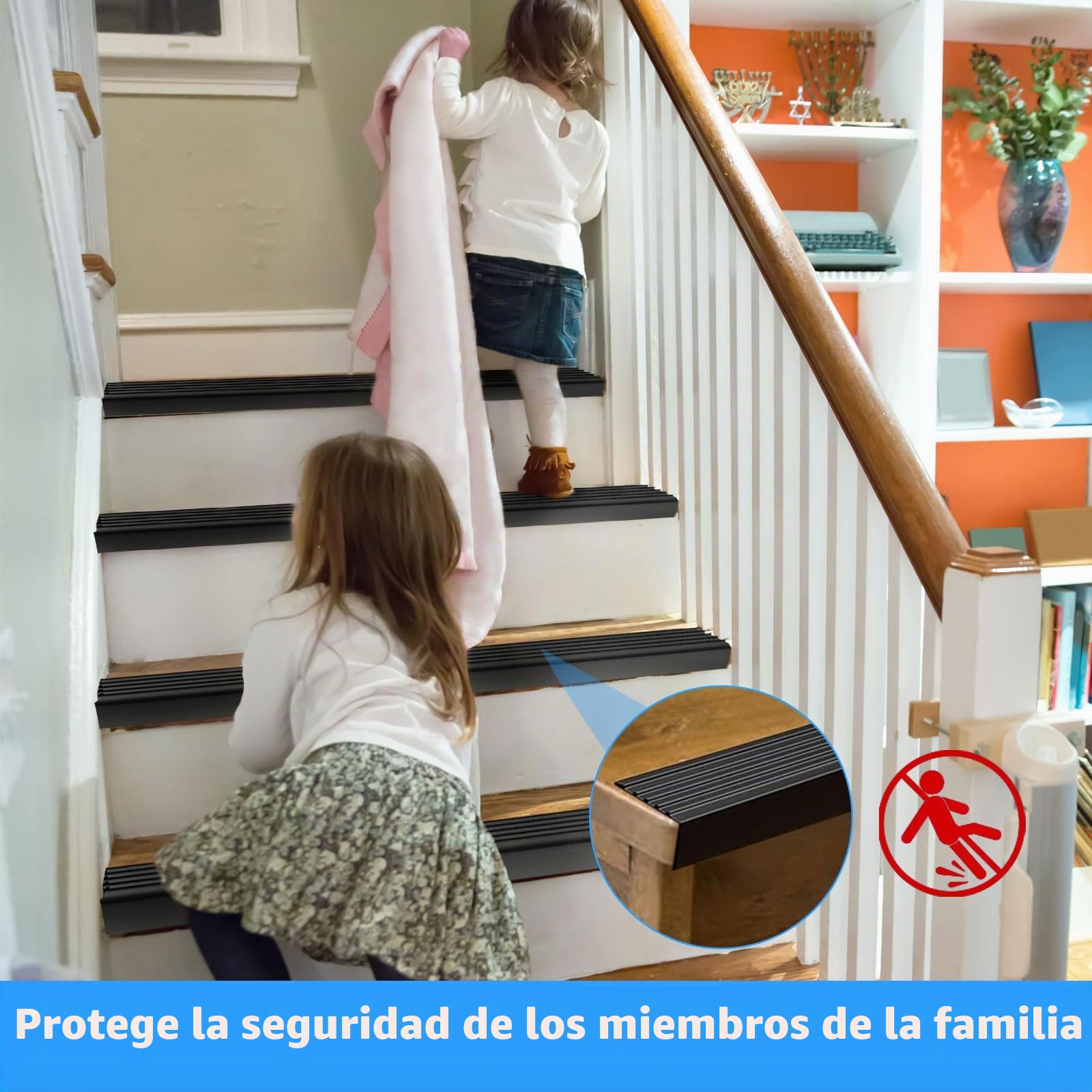 Perfil para Bordes de Escaleras Autoengluible 4M, 45x50mm Perfil Antideslizante para Escalones, Banda de Bordes de Escaleras de PVC, Protección de Bordes de Escaleras, Negro