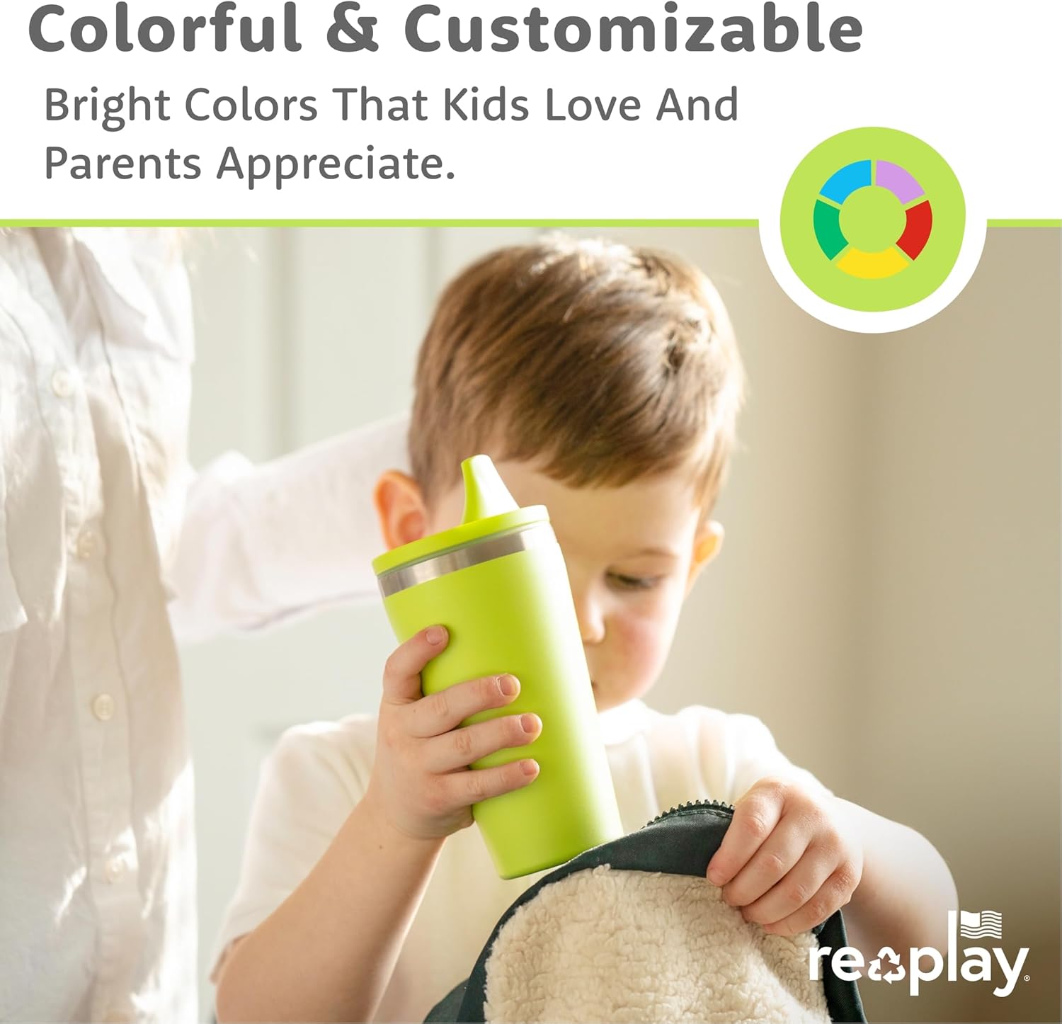 Re-Play 10 oz Insulated Stainless Steel Sippy Cup (2 Pack) - No-Spill Hard Spout Toddler Cup, Keeps Drinks Cold, Dishwasher Safe & Durable - Made in USA, Lime/Sky - Image 2