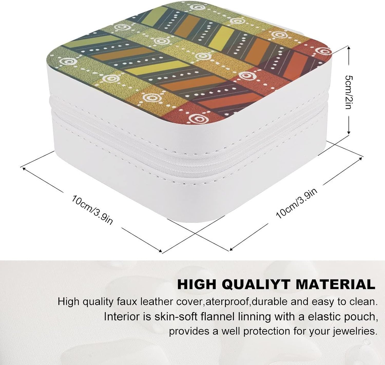 Jewelry Box, PU Small Portable Travel Case, Organizer Display Storage Holder Box for Rings, Earrings, Necklaces, Bracelets - Colorful Circle Striped image 2