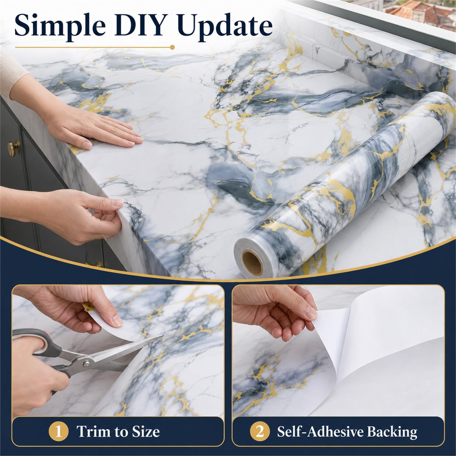 Pellicola Adesiva per Mobili Pietra Marmo,Parati Adesivi Effetto Marmo Decorativa per Cucina,Parati Adesivi Effetto Marmo Decorativa per Cucina,per Ambienti Umidi Come Il Bagno