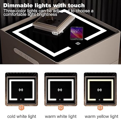 Miniatura 4 de Mesita de noche inteligente con carga segura e inalámbrica, mesita de noche multifunción con 3 luces LED de color, mesa auxiliar con puerto USB,